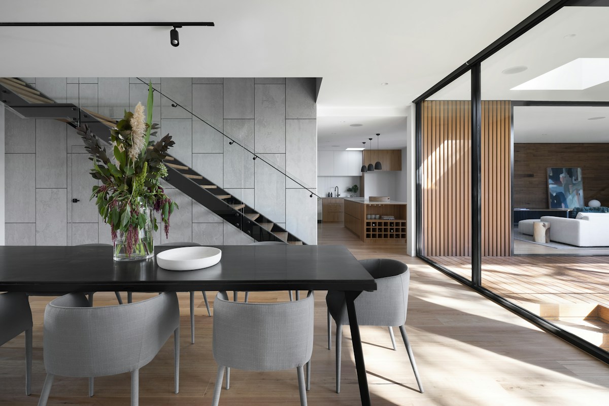 Contemporary kitchen with a marble island
